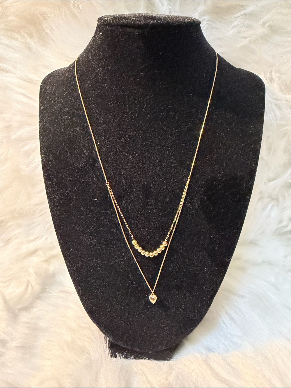 Gold Layered Heart Pendant Necklace with Bead Accent